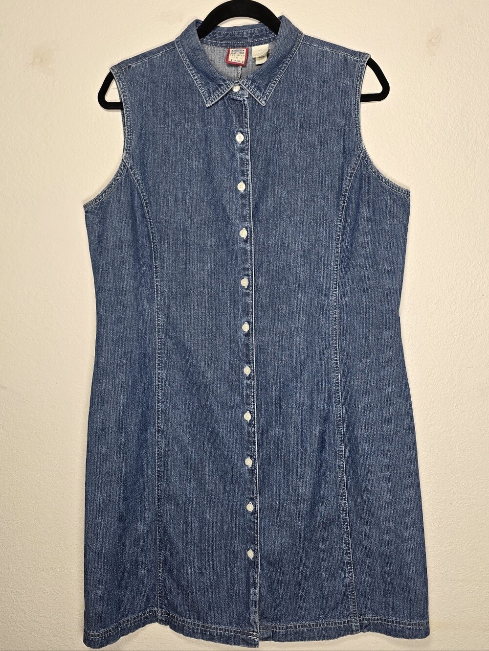 VTG 90s Old Navy Denim Button Front Sleeveless Mini Dress Size 14